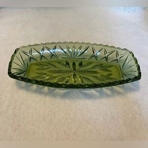 Vintage Hazel-Atlas Celery Relish Dish Presscut Green Star & Fan Design 50s 60s